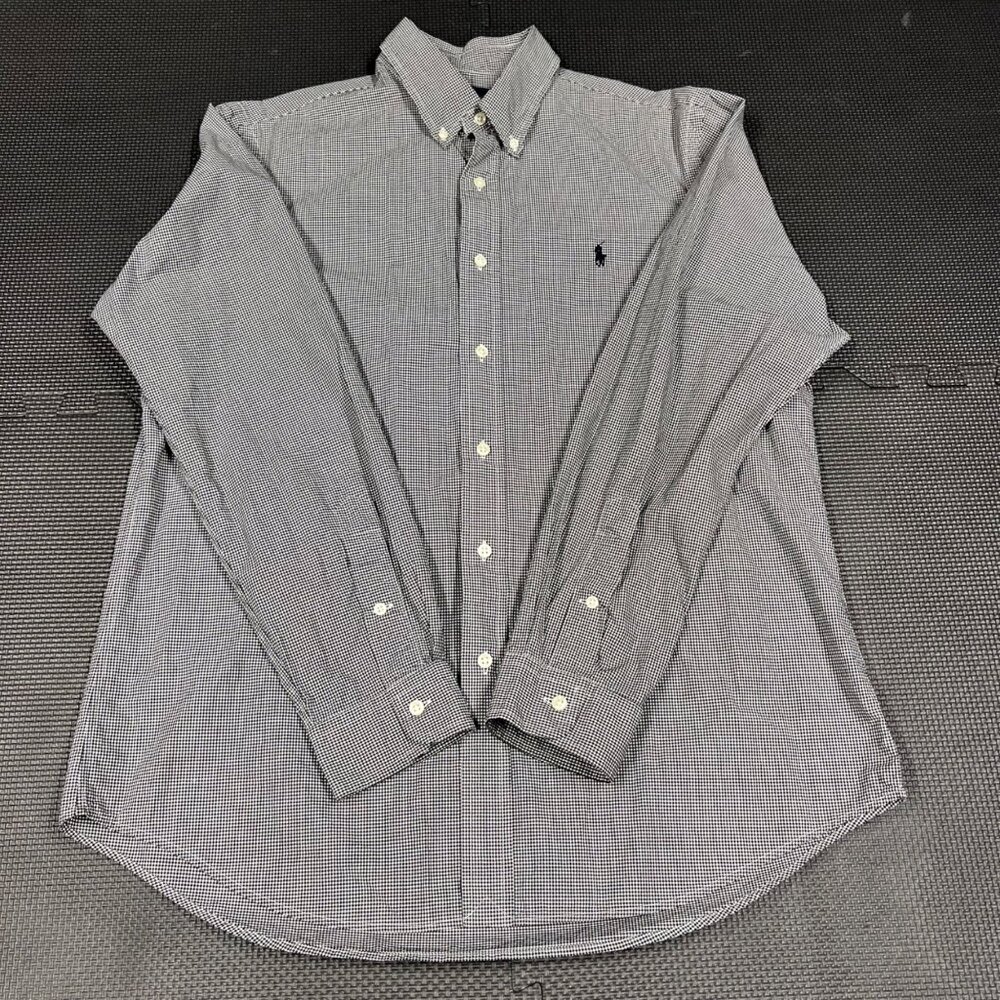 Ralph Lauren Black & White Gingham Long-Sleeve Button-Down Shirt L Cotton Mens